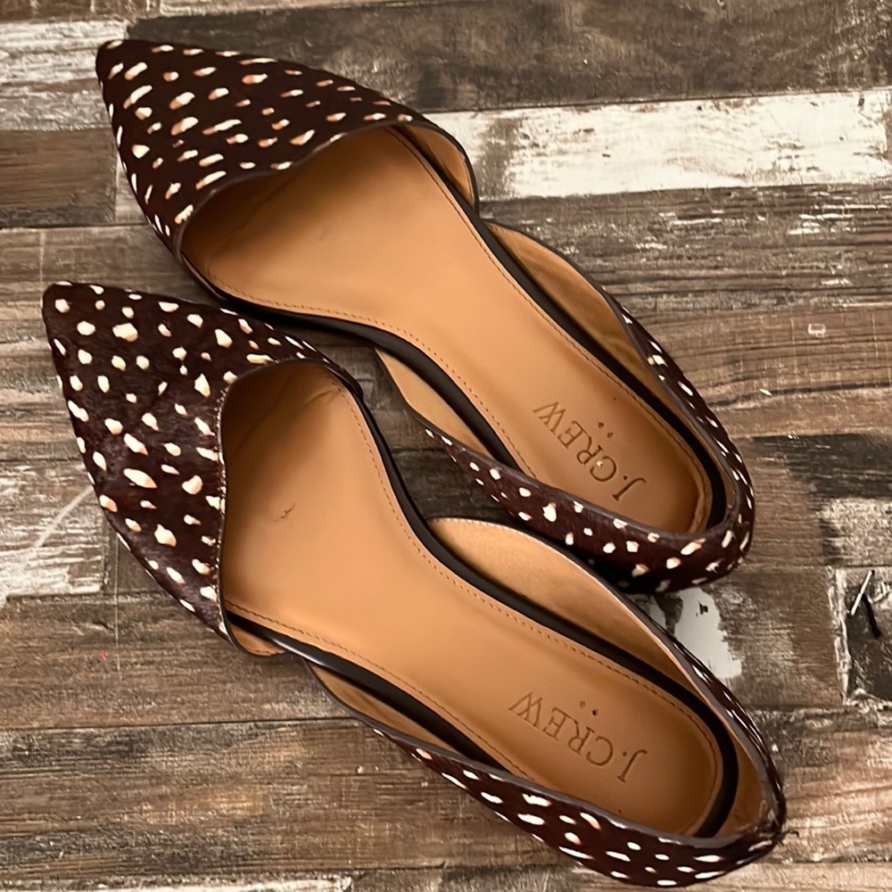 {J. Crew} Pointy Synthetic Hair Brown slip on flats